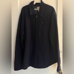 LL BEAN NAVY BLUE 100% SHETLAND WOOL FULL ZIP JACKET SIZE XL POCKETS